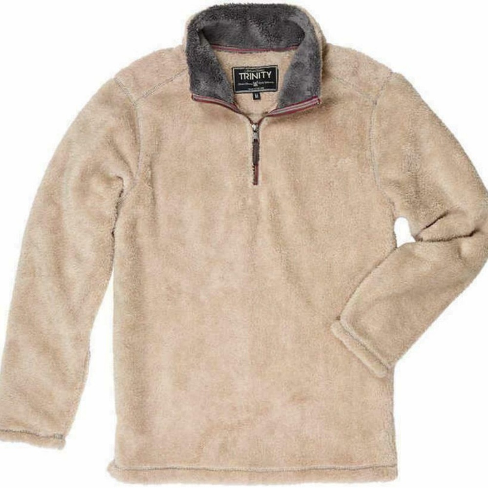 Trinity Men's Plush ¼ Zip Pullover, Tan, - Picture 1 of 4